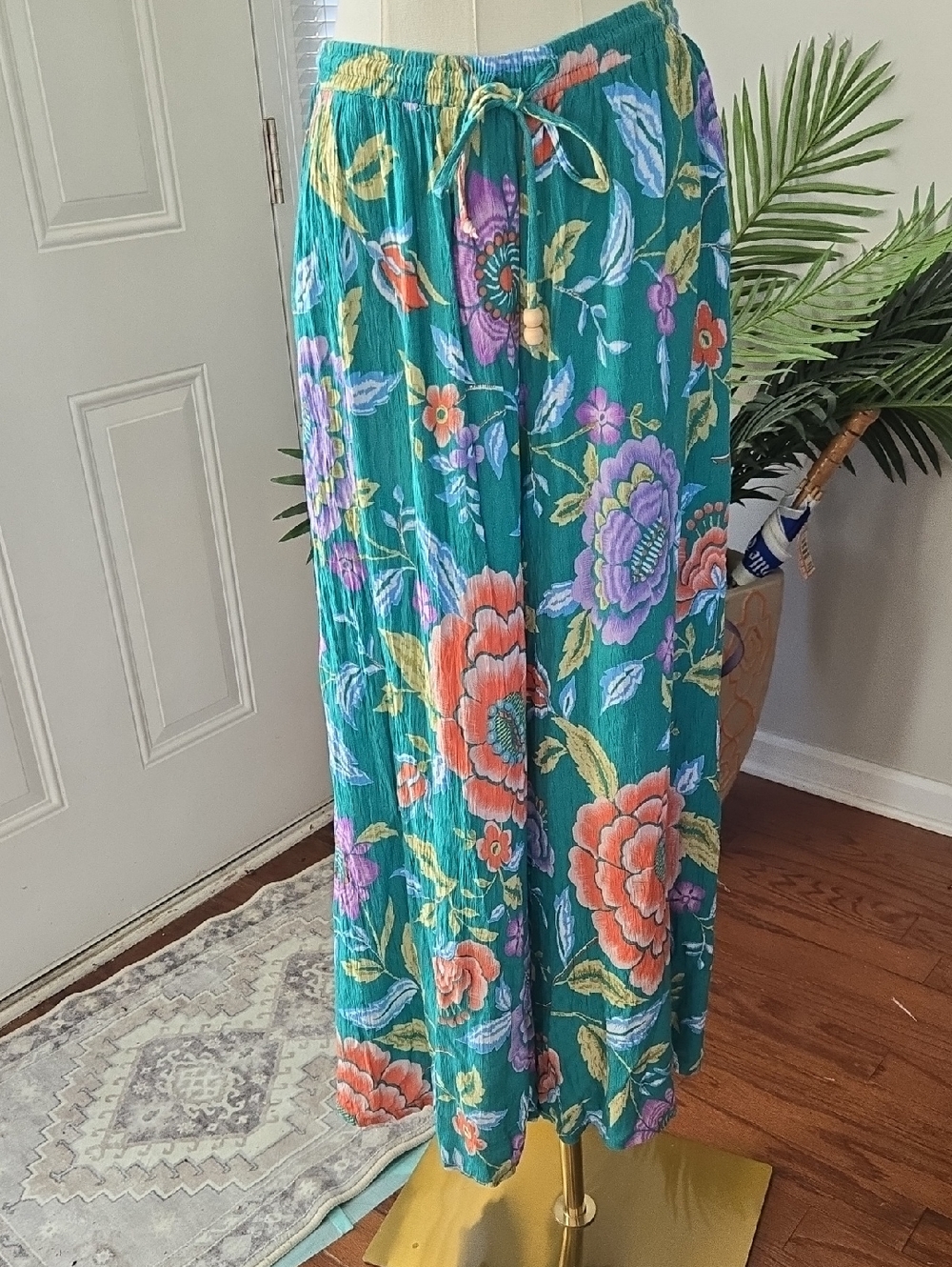 Rachel Zoe Teal Floral Pants with Drawstring Waist